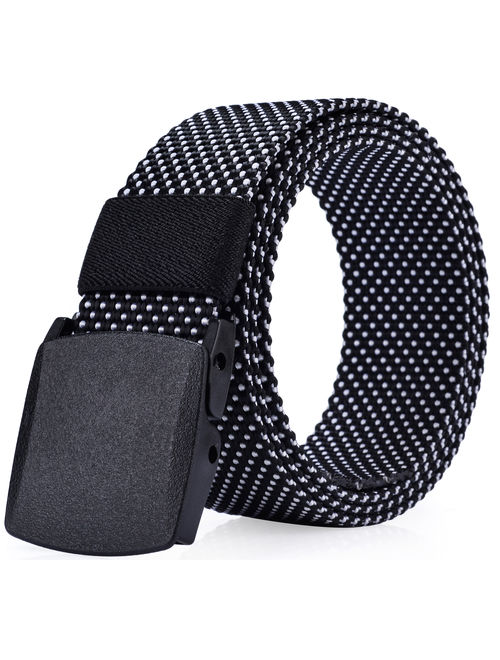 Men's Nylon Webbed Belt Dot Pattern No Metal Parts Plastic Buckle Quick Security Clearance Casual Dress Belt