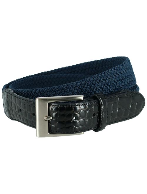 Toneka Braided Elastic Stretch Belt with Croc Print End Tabs (Men's)