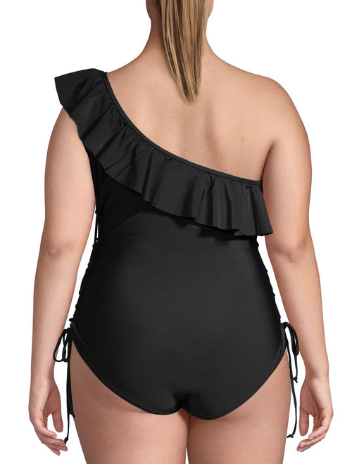 XOXO Womens Plus Size Ruffle One-Shoulder One-Piece Swimsuit