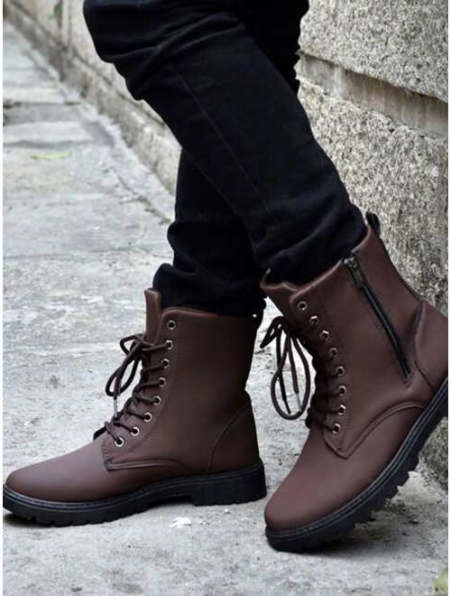 Men Side Zip Lug Sole Boots