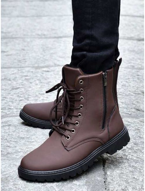 Men Side Zip Lug Sole Boots