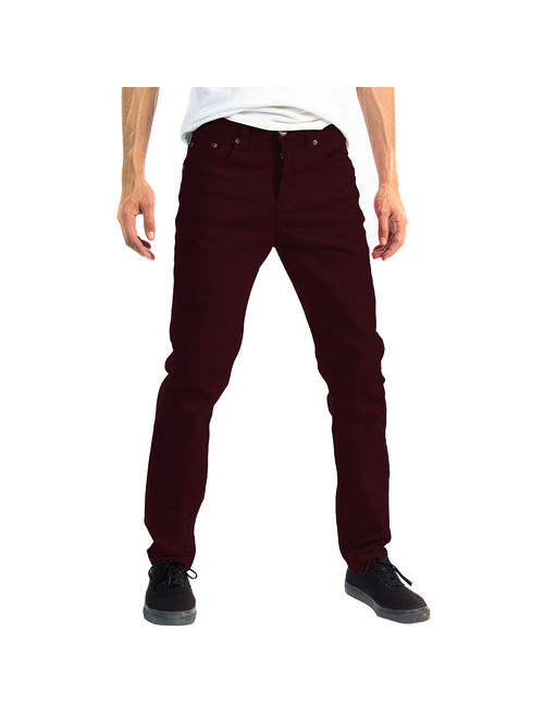 Alta Designer Fashion Mens Slim Fit Skinny Denim Jeans - Maroon - Size 32