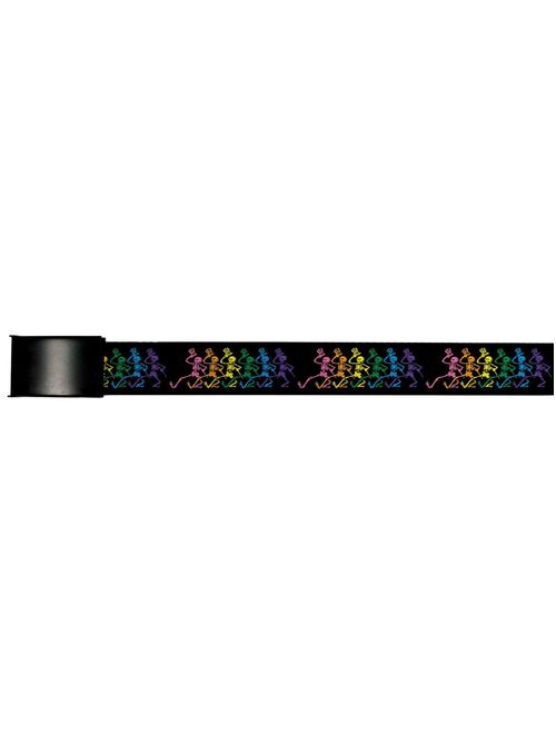 grateful dead psychedelic rock band rainbow dancing skeletons web belt chrome