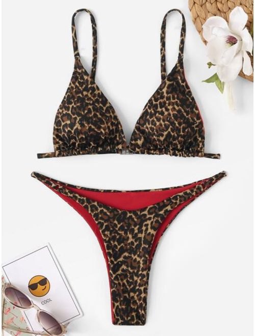 Shein Leopard Triangle Top With Thong Bikini