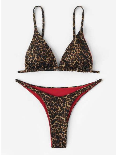 Shein Leopard Triangle Top With Thong Bikini