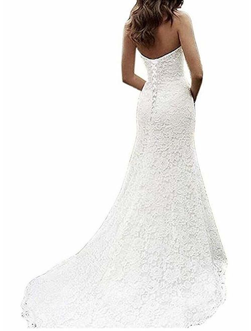 SIQINZHENG Women's Sweetheart Full Lace Beach Wedding Dress Mermaid Bridal Gown