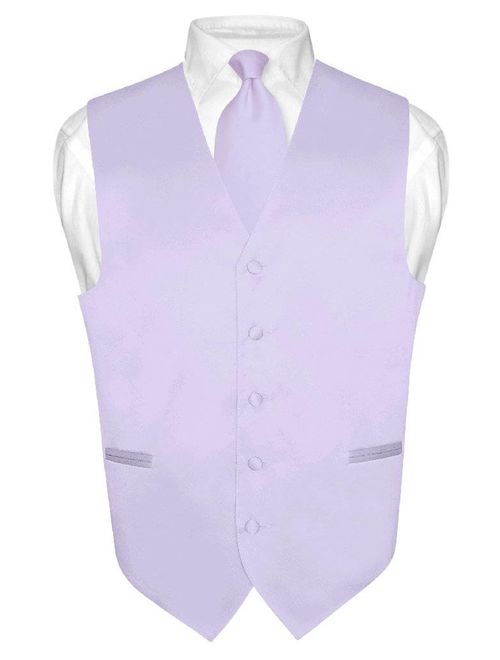 Men's Dress Vest & NeckTie Solid Lavender Purple Color Neck Tie Set