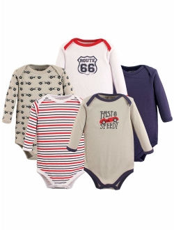 Luvable Friends Baby Boy Long Sleeve Bodysuits, 5-pack