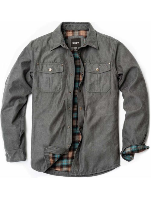 CQR Men's Flannel Long Sleeved Rugged Plaid Cotton Brushed Suede Shirt Jacket