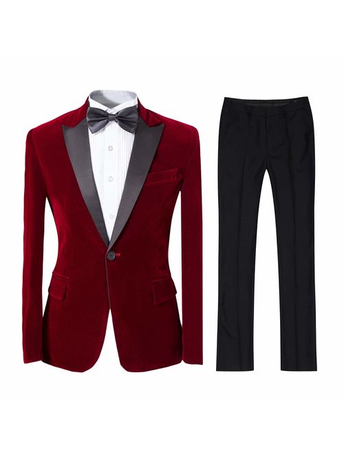 Cloudstyle Mens 2-Piece Suit Peaked Lapel One Button Tuxedo Slim Fit Dinner Jacket & Pants