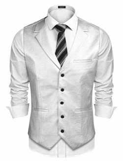 Mens Leather Vest Casual Western Vest Jacket Lightweight V-Neck Suit Vest Waistcoat