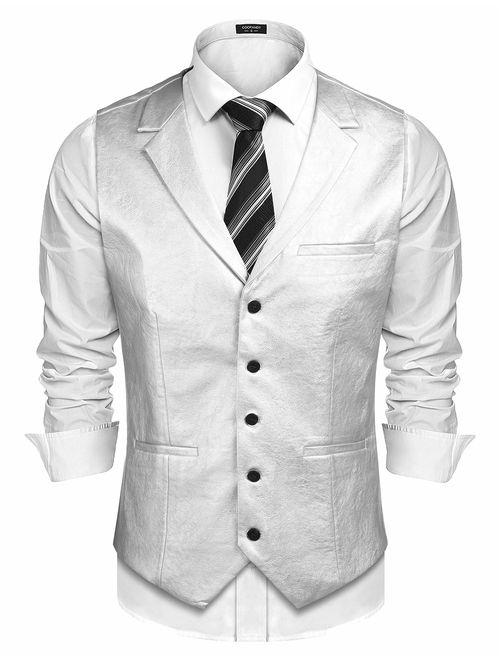 COOFANDY Mens Leather Vest Casual Western Vest Jacket Lightweight V-Neck Suit Vest Waistcoat