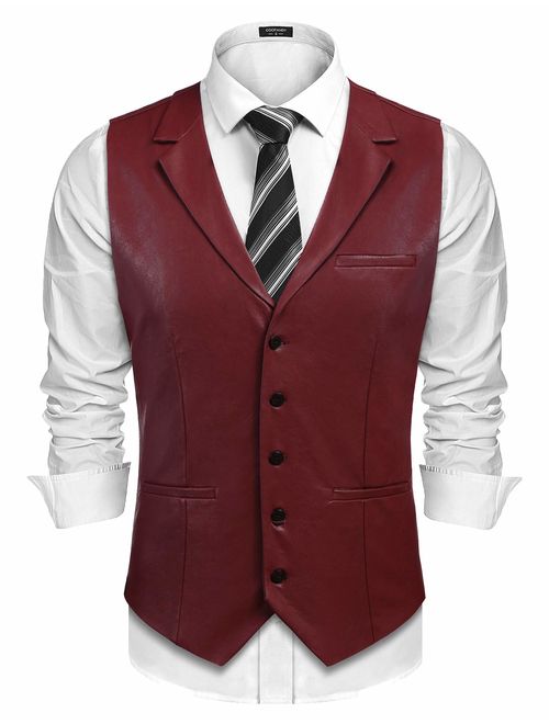 COOFANDY Mens Leather Vest Casual Western Vest Jacket Lightweight V-Neck Suit Vest Waistcoat