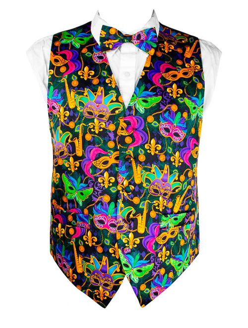 Mardi Gras Colorful, Vibrant Masquerade Mask Vest Set