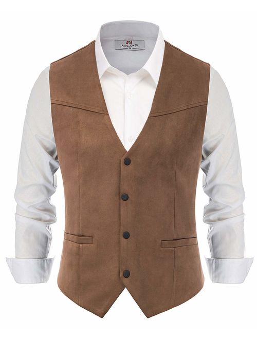 PJ PAUL JONES Men's Suede Leather Vest Casual Western Waistcoat Jacket