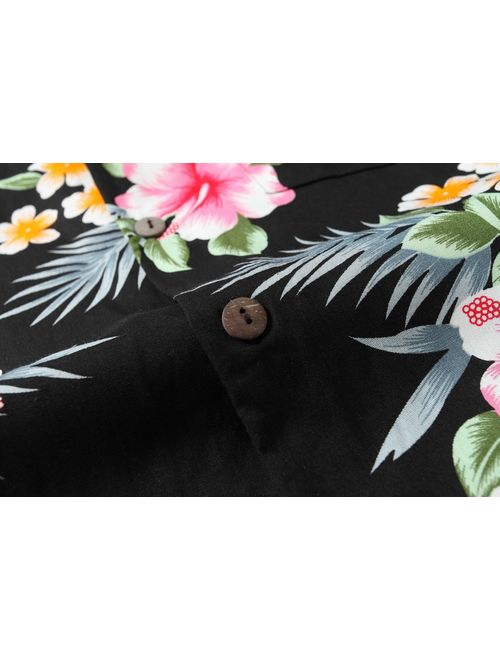 Men's Hawaiian Shirt Aloha Shirt L Hibiscus Black