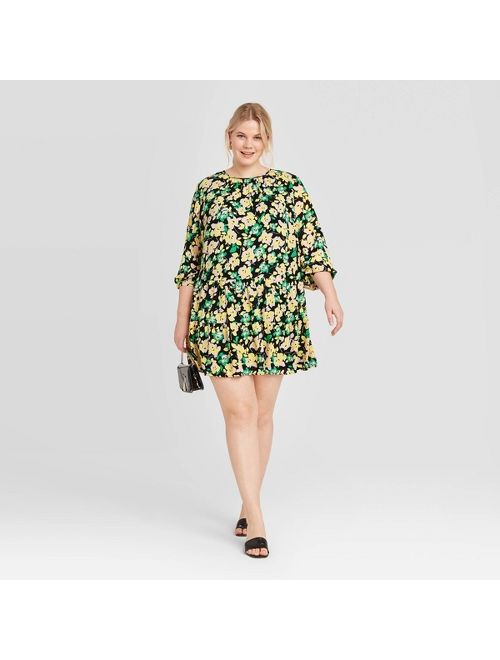 Women's Plus Size Floral Print Long Sleeve Mini Dress - Who What Wear