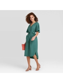 Women's Short Sleeve V-Neck Utility Midi Dress - A New Day