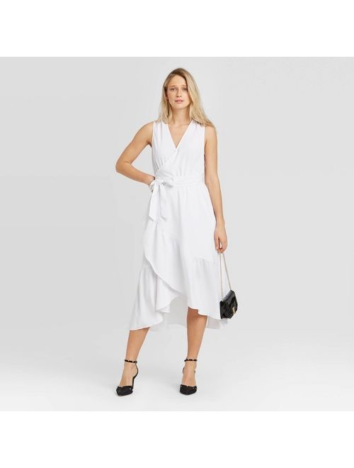 Women's Sleeveless Ruffle Wrap Midi Dress - Who What Wear White