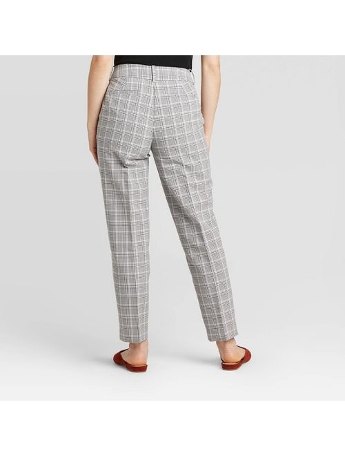 Women's Plaid Mid-Rise Slim Ankle Pants - A New Day Gray