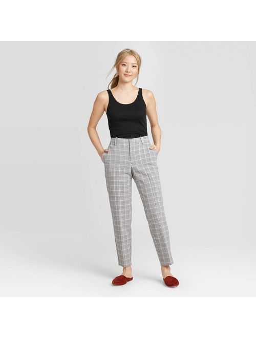 Women's Plaid Mid-Rise Slim Ankle Pants - A New Day Gray