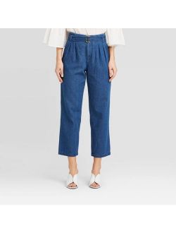 Women's Mid-Rise Pleat Front Straight Cropped Trouser - Who What Wear Indigo Wash