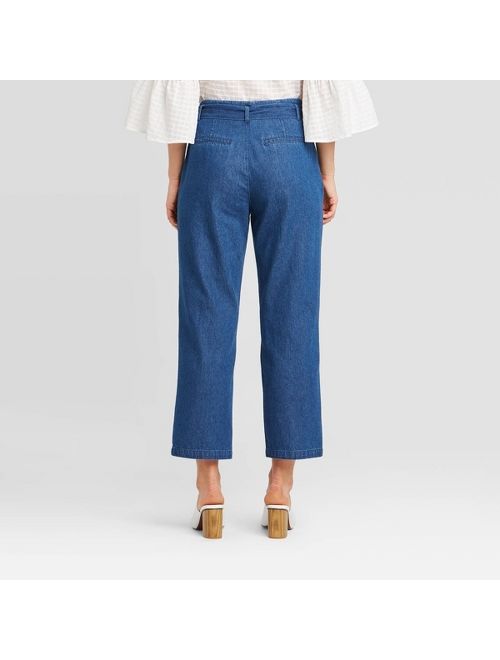 Women's Mid-Rise Pleat Front Straight Cropped Trouser - Who What Wear Indigo Wash