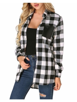 ZANZEA Womens Buffalo Plaid Flannel Shirt Button Down Long Sleeve Tops Collar with Pocket