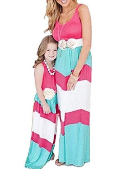 Summer Cute Mommy and Me Boho Striped Chevron Maxi Dresses