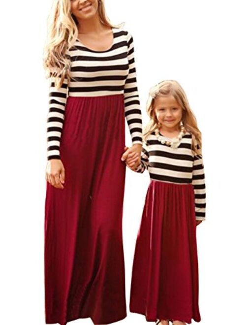 Summer Cute Mommy and Me Boho Striped Chevron Maxi Dresses