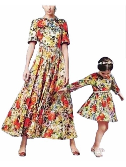 Mommy and Me Dress Outfit Floral Printed Family Matching Casual Bohemia Maxi Long Sundress for Woman Kid Girl