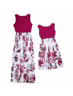 Askwind Mommy and Me Dresses Casual Floral Family Outfits Summer Matching Maxi Dress