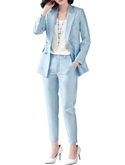 Women's Two Pieces Blazer Office Lady Suit Set Work Blazer Jacket and Pant