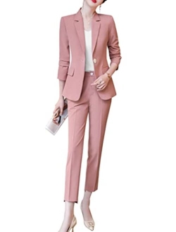 Women's Two Pieces Blazer Office Lady Suit Set Work Blazer Jacket and Pant