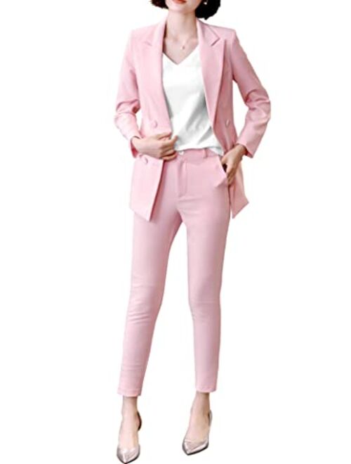 LISUEYNE Women's Two Pieces Blazer Office Lady Suit Set Work Blazer Jacket and Pant