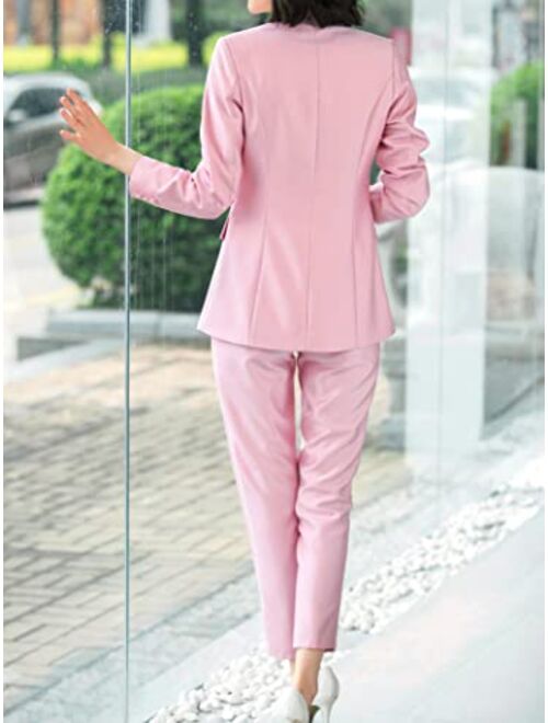 Buy LISUEYNE Women's Two Pieces Blazer Office Lady Suit Set Work