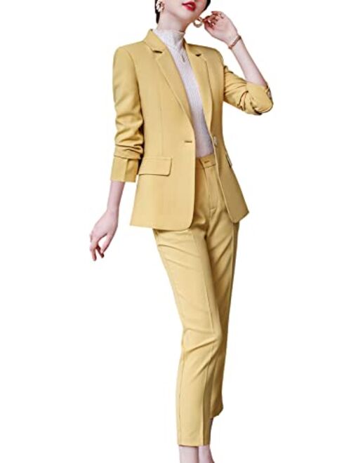 LISUEYNE Women's Two Pieces Blazer Office Lady Suit Set Work Blazer Jacket and Pant