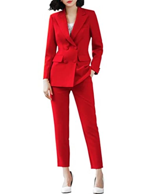 LISUEYNE Women's Two Pieces Blazer Office Lady Suit Set Work Blazer Jacket and Pant