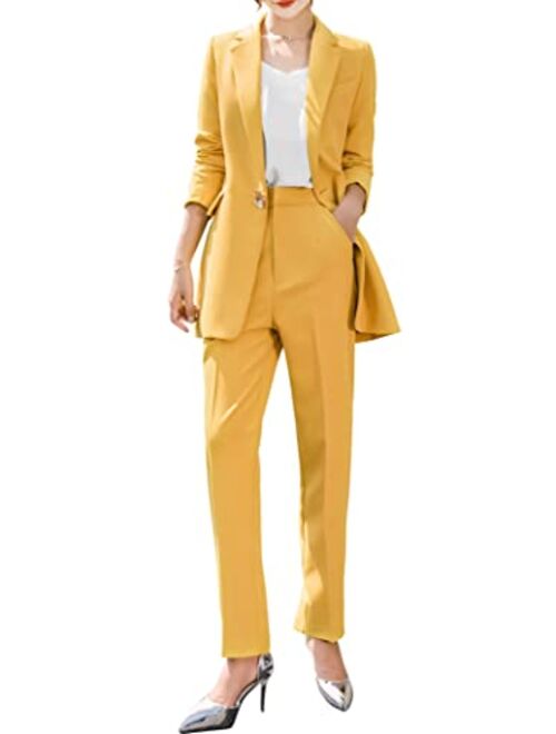 LISUEYNE Women's Two Pieces Blazer Office Lady Suit Set Work Blazer Jacket and Pant