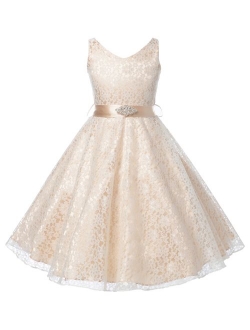 OLIVIA KOO Lovely Lace V-Neck Flower Girl Dress