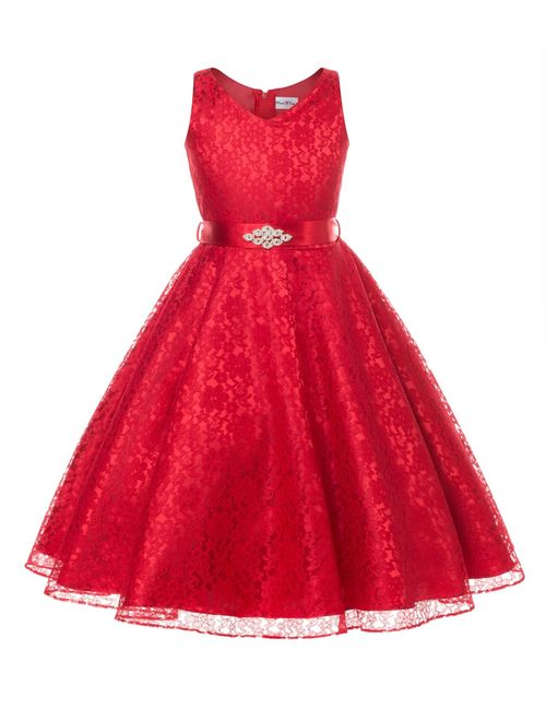 OLIVIA KOO Lovely Lace V-Neck Flower Girl Dress