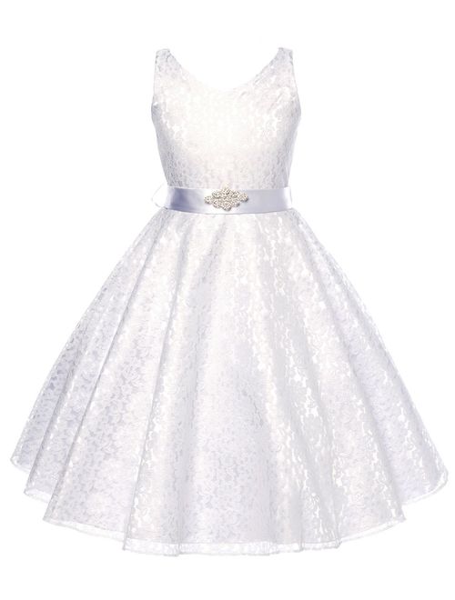 OLIVIA KOO Lovely Lace V-Neck Flower Girl Dress