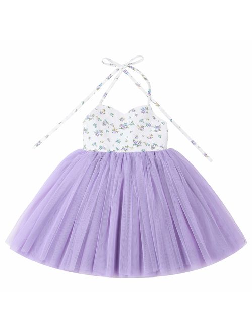 Flofallzique Baby Girls Dress Toddler Tutu Infant Floral Sundress Tulle Wedding Dress