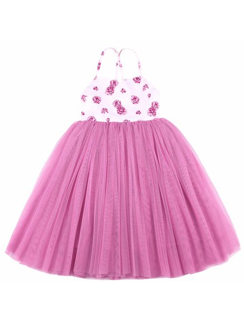 Flofallzique Baby Girls Dress Toddler Tutu Infant Floral Sundress Tulle Wedding Dress