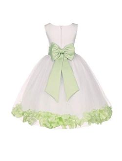 Wedding Pageant Flower Petals Girl Ivory Dress with Bow Tie Sash 302a