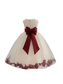 Wedding Pageant Flower Petals Girl Ivory Dress with Bow Tie Sash 302a