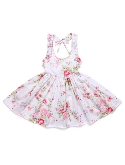 Flofallzique Floral Little Girls Dress Summer Vintage Casual Boho Toddler Valentine Dress