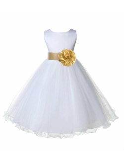 Wedding Pageant White Flower Girl Rattail Edge Tulle Dress 829s