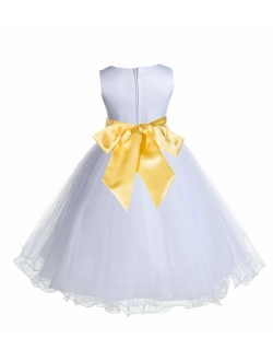 Wedding Pageant White Flower Girl Rattail Edge Tulle Dress 829s