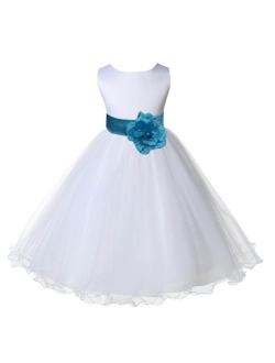 Wedding Pageant White Flower Girl Rattail Edge Tulle Dress 829s